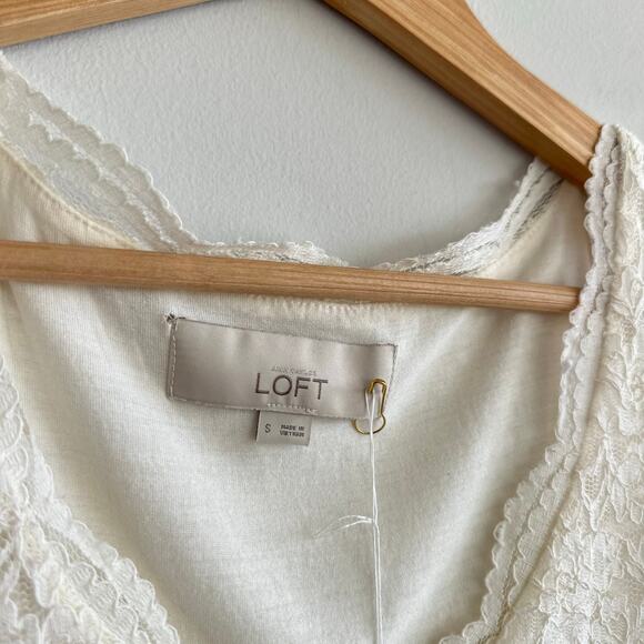 Loft Floral Lace V-Neck Lined Pullover Sleeveless Top White S - Picture 6 of 9